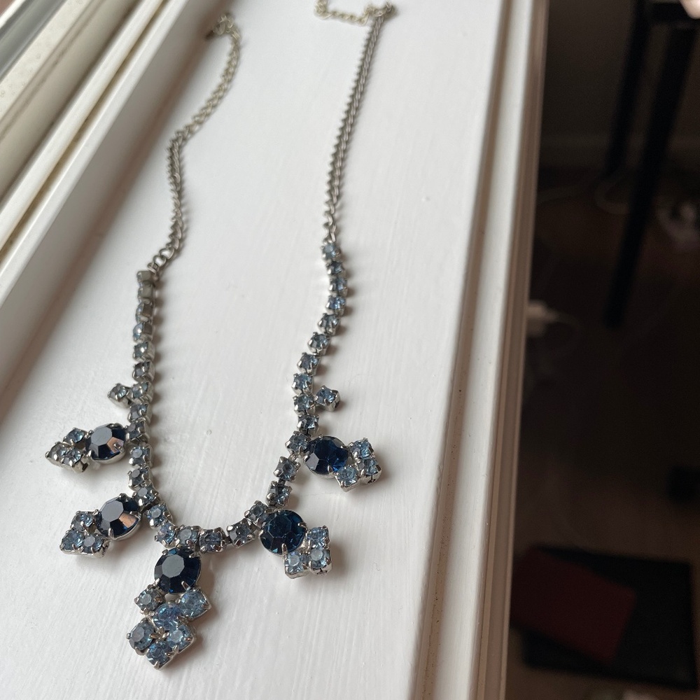 Vintage Rhinestone Necklace, 22" in length. Dark and light blue.